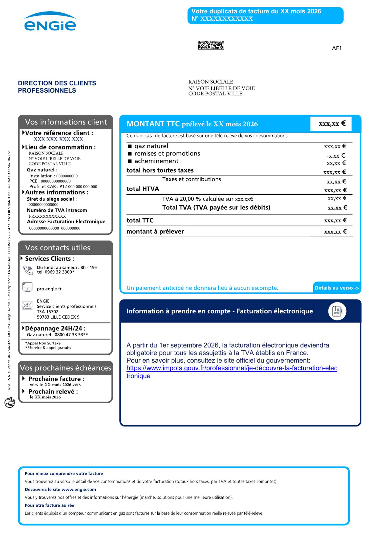 Duplicata facture électronique Engie Pro 2026