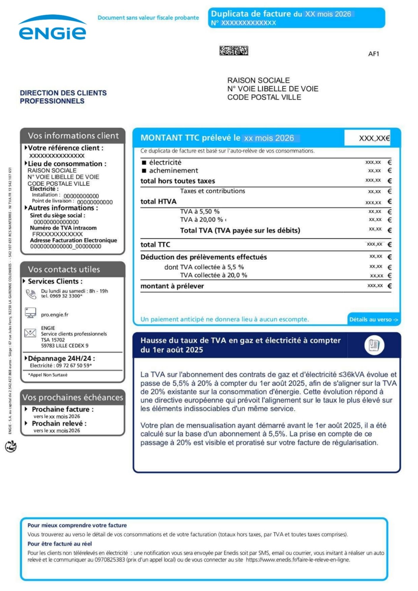 Duplicata facture électricité Engie Pro