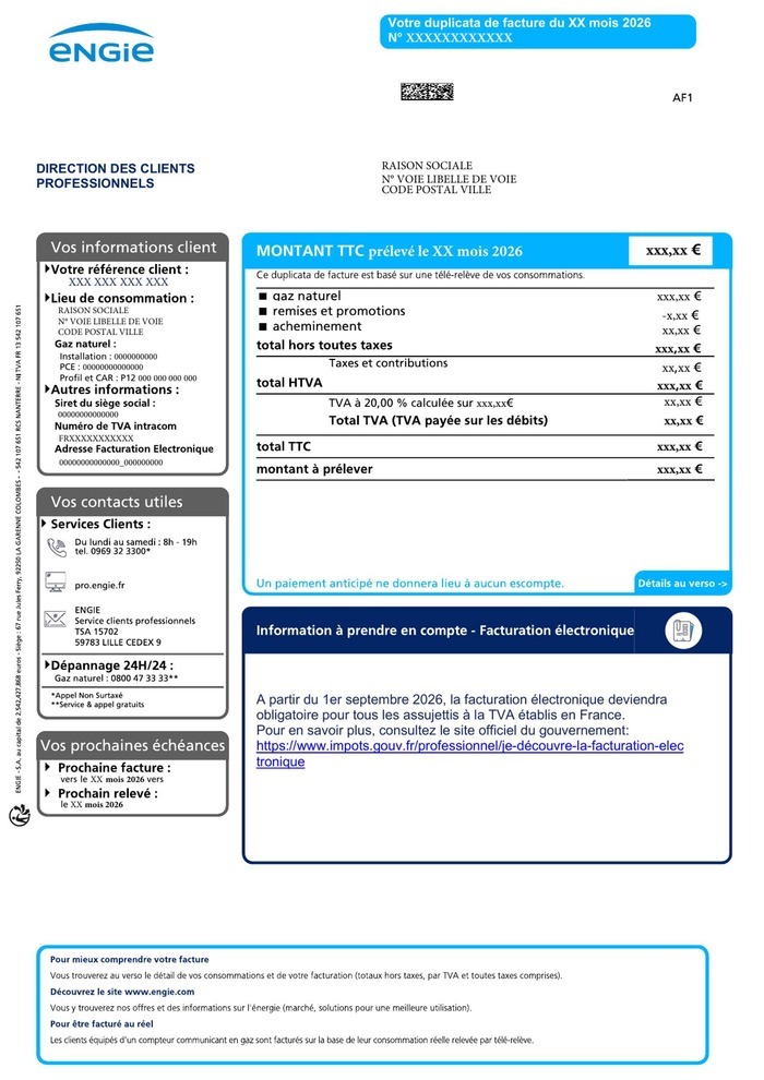 Duplicata facture électronique Engie Pro 2026